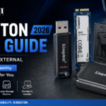 Kingston drive guide 2026 banner featuring USB flash drive, NVMe SSD, and external SSD with focus on speed, storage, and reliability
