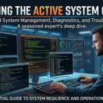 "Expert system administrator using an active system console to monitor real-time server code and diagnostics in a modern data center environment."